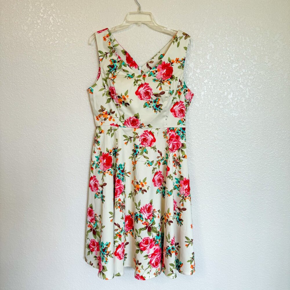 Eva Rose Fit Flare Floral Dress Retro Glam Rockabilly Pin-Up Vintage Revival XL